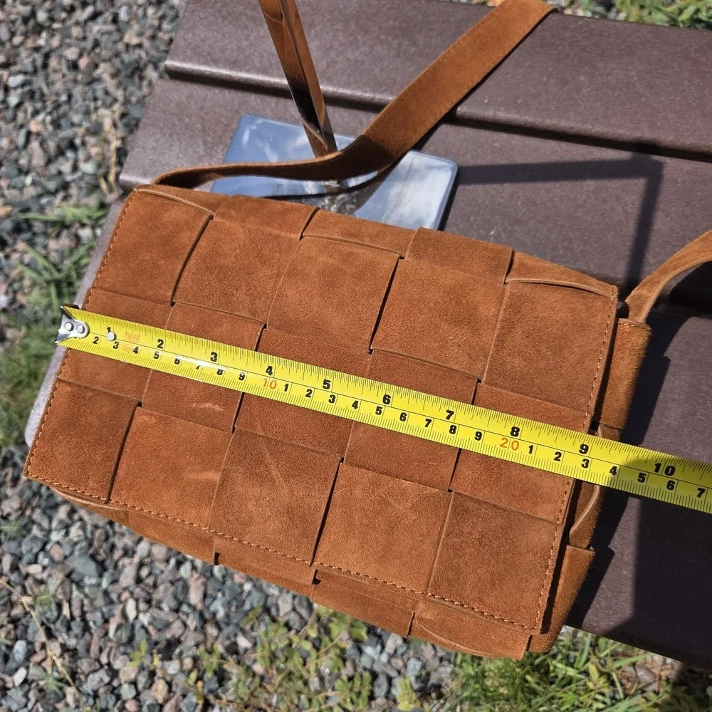FURNIQ Hoxton‎ Camel Brown Woven Suede Handbag Crossbody MSRP $350